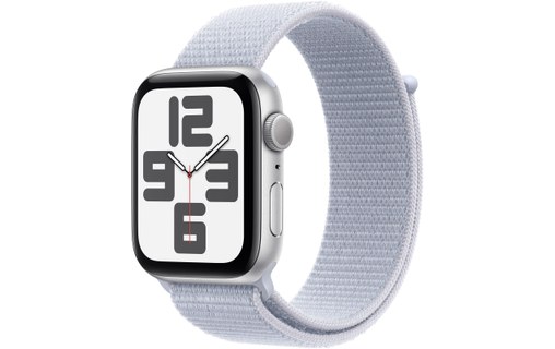 Apple Watch SE GPS 44 mm Aluminium Argent Boucle Sport Nuée bleue