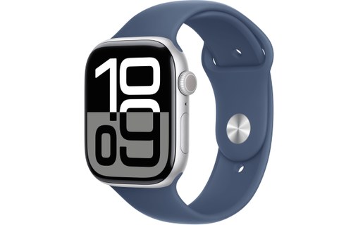 Apple Watch series 10 GPS 46 mm Aluminium Argent Bracelet Sport Denim - S/M