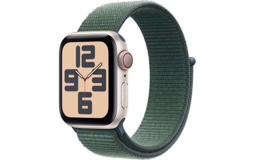 Apple Watch SE GPS+Cellular 40 Alu. Lumière stellaire Boucle Sport Vert lacustre