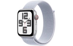 Apple Watch SE GPS + Cellular 44 mm Aluminium Argent Boucle Sport Nuée bleue
