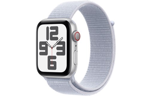 Apple Watch SE GPS + Cellular 44 mm Aluminium Argent Boucle Sport Nuée bleue