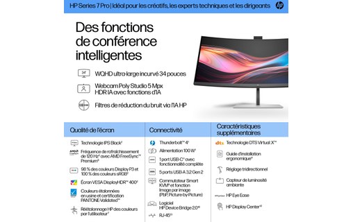 Écran Incurvé 34" HP Series 7 Pro 734pm - 120 Hz TB 4/HDMI/DisplayPort/USB-C