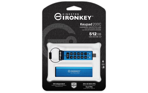 Clé USB-C Kingston IronKey Keypad 200C 512 Go - Bleu - USB 3.2