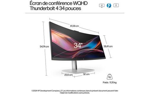 Écran Incurvé 34" HP Series 7 Pro 734pm - 120 Hz TB 4/HDMI/DisplayPort/USB-C