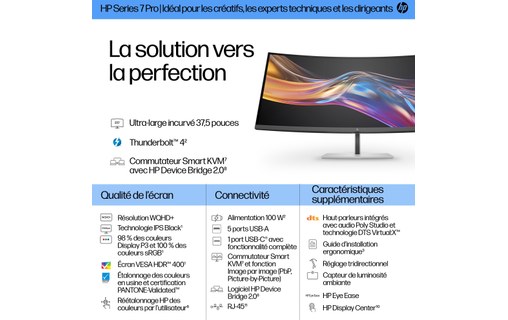 Écran 37,5" HP Series 7 Pro 738pu - TB 4/HDMI/DisplayPort/USB-C