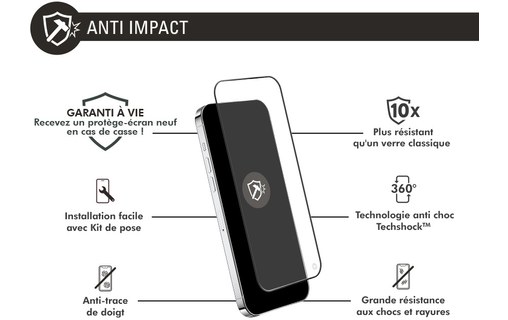 Protection d'écran pour iPhone 16 / 15 - Force Glass Impact - Avec kit de pose