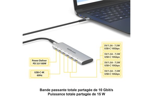 Hub USB-C 6 ports (avec port de charge 100 W) EZQuest H30006