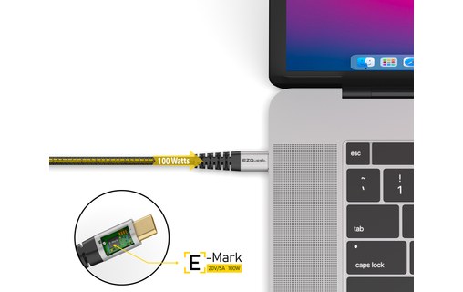 Câble de charge USB-C vers USB-C 100 W coudé 1,2 m - EZQuest DuraGuard C10012