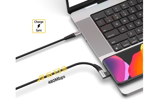 Câble de charge USB-C vers USB-C 100 W coudé 1,2 m - EZQuest DuraGuard C10012