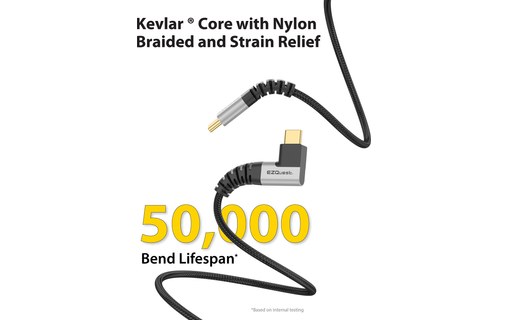 Câble de charge USB-C vers USB-C 100 W coudé 1,2 m - EZQuest DuraGuard C10012