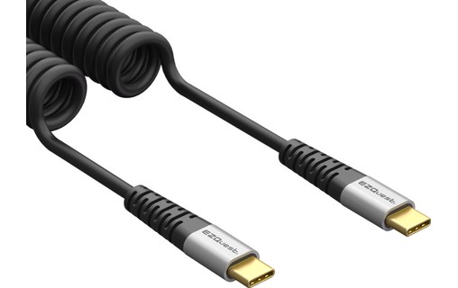 Câble de charge USB-C vers USB-C 100 W spiralé 1,5 m - EZQuest DuraGuard C10015