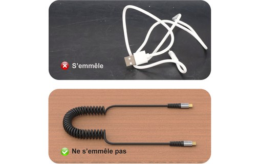 Câble de charge USB-C vers USB-C 100 W spiralé 1,5 m - EZQuest DuraGuard C10015