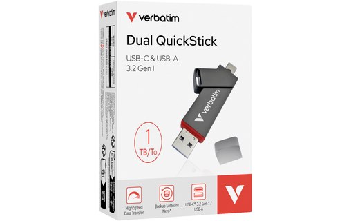 Clé USB-C et USB-A Verbatim Dual QuickStick 1 To - Gris - USB 3.2