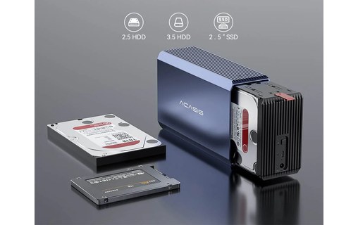 Boîtier RAID Acasis EC-7352 2 baies USB-C et USB-A - Pour disques 2,5" / 3,5"
