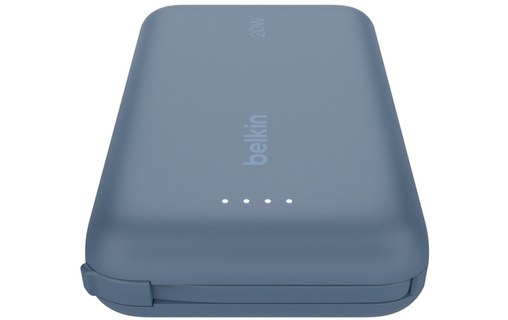 Batterie externe USB-C 10K (20 W, câble intégré) - Belkin BoostCharge Pro bleue