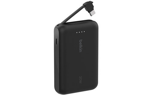 Batterie externe USB-C 10K (20 W, câble intégré) - Belkin BoostCharge Pro noire