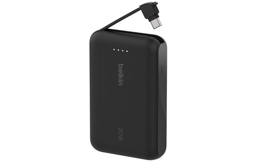 Batterie externe USB-C 10K (20 W, câble intégré) - Belkin BoostCharge Pro noire