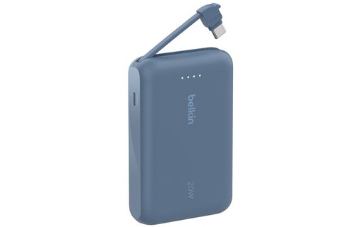 Batterie externe USB-C 10K (20 W, câble intégré) - Belkin BoostCharge Pro bleue
