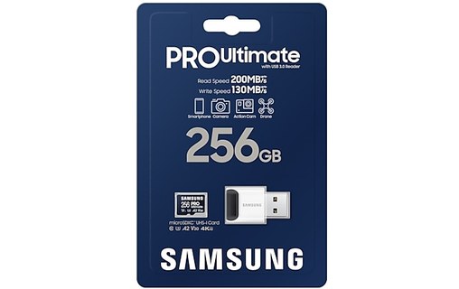 Carte microSDXC Samsung PRO Ultimate 256 Go avec adaptateur SD, UHS-I, V30