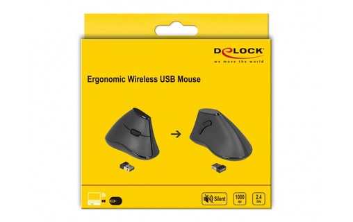 Souris sans fil Delock 12622 - Noire - Ergonomique