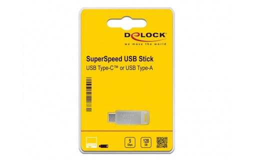 Clé USB-C et USB-A Delock 54076 128 Go - Argent - USB 3.2