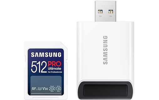 Carte SDXC Samsung PRO Ultimate 512 Go avec adaptateur USB, UHS-I, V30