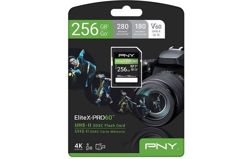 Carte SDXC PNY EliteX-PRO60 256 Go, UHS-II, V60