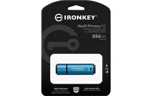 Clé USB Kingston IronKey Vault Privacy 50 256 Go - Bleu, Noir - USB 3.2
