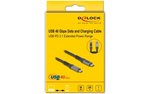 Câble Delock USB-C vers USB-C 240 W 40 Gbit/s - 1 m - Noir