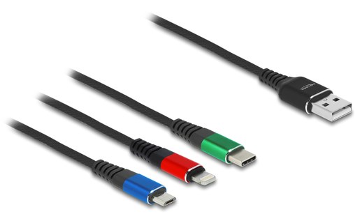 Câble Delock USB-A vers USB-C / Lightning / micro-USB-B - 2 m - Bleu