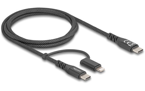 Câble Delock USB-C vers USB-C / Lightning 60 W - 1 m - Noir