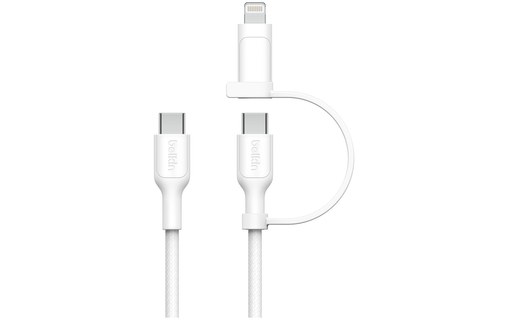 Câble Belkin USB-C vers USB-C / Lightning 60 W USB 2.0 - 1,5 m - Blanc