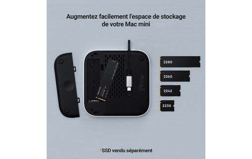 Station d'accueil Satechi USB-C pour Mac mini M4 avec emplacement SSD M.2 NVMe