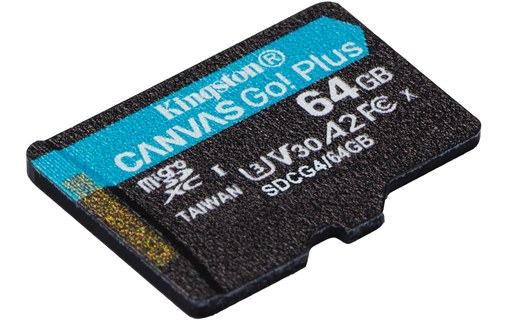 Carte microSD Kingston Canvas Go Plus Gen4 64 Go avec adaptateur SD, UHS-I, V30
