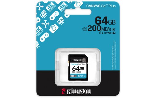 Carte SDXC Kingston Canvas Go Plus Gen4 64 Go, UHS-I, V30