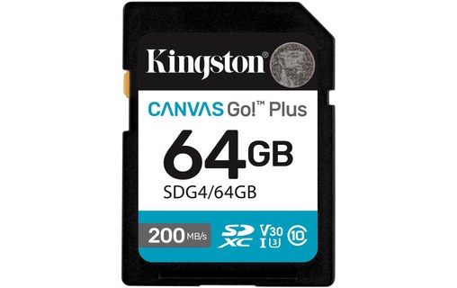 Carte SDXC Kingston Canvas Go Plus Gen4 64 Go, UHS-I, V30
