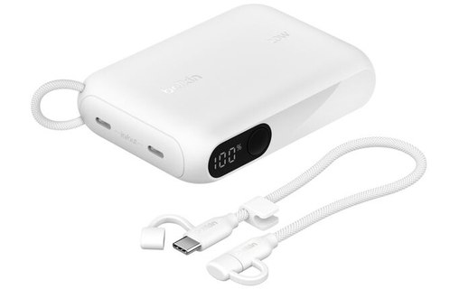Batterie externe 10000 mAh - Belkin BoostCharge - Écran et câble - Blanche