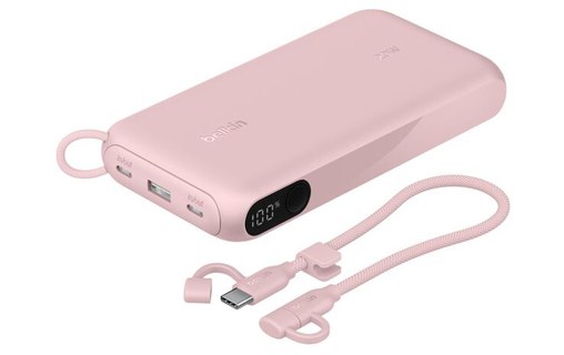 Batterie externe 20000 mAh - Belkin BoostCharge - Écran et câble - Rose