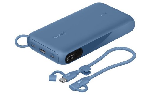 Batterie externe 20000 mAh - Belkin BoostCharge - Écran et câble - Bleue