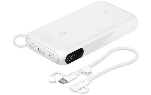 Batterie externe 20000 mAh - Belkin BoostCharge - Écran et câble - Blanche