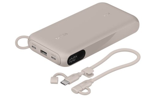 Batterie externe 20000 mAh - Belkin BoostCharge - Écran et câble - Sable