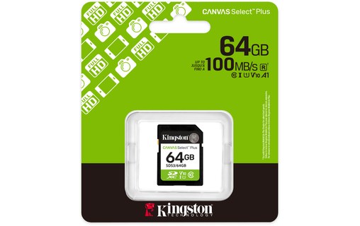 Carte SD Kingston Canvas Select Plus Gen3 64 Go, UHS-I, V10
