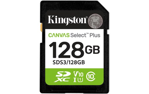 Carte SD Kingston Canvas Select Plus Gen3 128 Go, UHS-I, V10