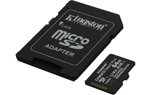 Carte microSDXC Kingston Canvas Select Plus Gen3 64 Go avec adaptateur SD, UHS-I