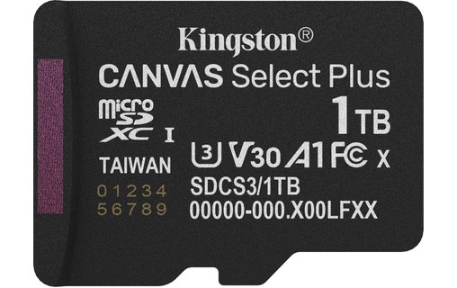 Carte microSDXC Kingston Canvas Select Plus Gen3 1 To avec adaptateur SD, UHS-I