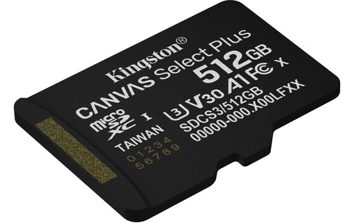 Carte microSDXC Kingston Canvas Select Plus Gen3 512 Go avec adaptateur SD, V30