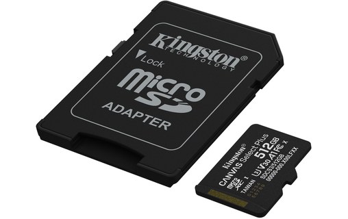 Carte microSDXC Kingston Canvas Select Plus Gen3 512 Go avec adaptateur SD, V30