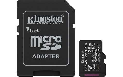 Carte microSDXC Kingston Canvas Select Plus Gen3 128 Go avec adaptateur SD, V10