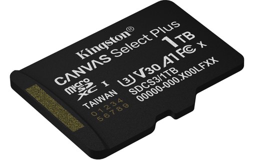 Carte microSDXC Kingston Canvas Select Plus Gen3 1 To avec adaptateur SD, UHS-I