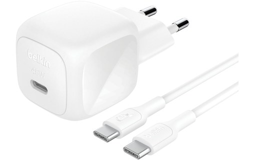 Chargeur USB-C 45 W - Belkin BoostCharge Compact + câble USB-C - Blanc